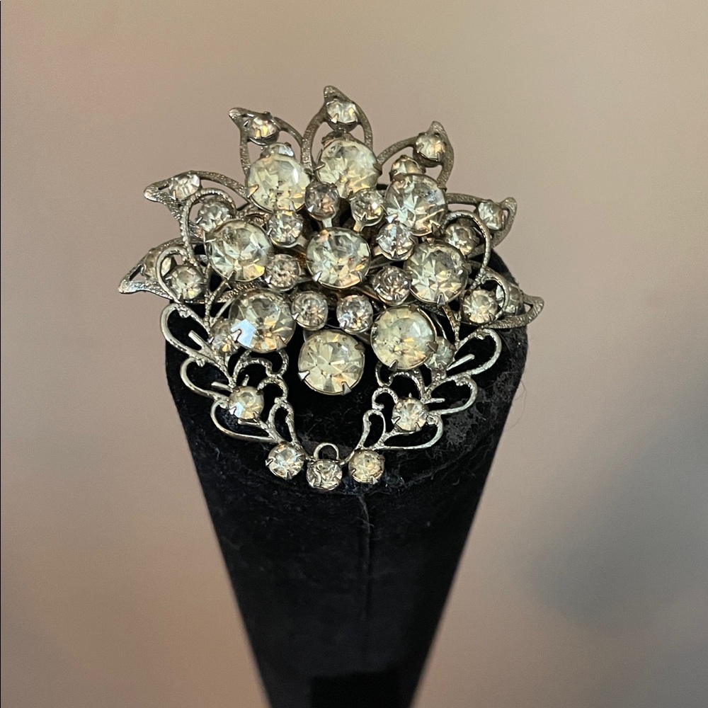 Elegant Silver Crystal Brooch